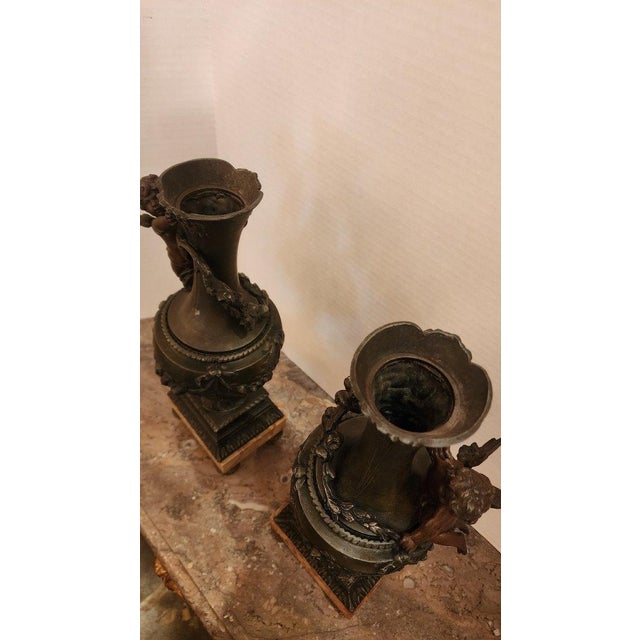 Bronze Pair of 1900s Bronze Cherub Ornamental Vases For Sale - Image 8 of 8