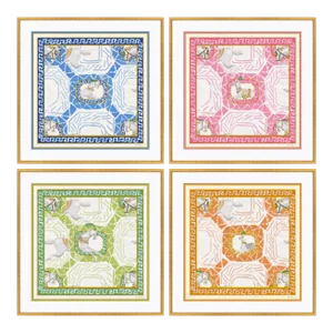 Equitation in Blue, Pink, Green & Orange by Dana Gibson, Framed Art Prints - Set of 4