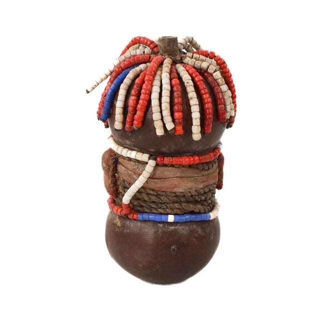 African Early 20th Century Nyamwezi Beaded Fertility Doll Gourd with Shells Tanzania For Sale - Image 3 of 6