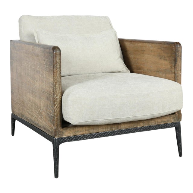 Modern Lodge Wood & Ivory Club Chair For Sale