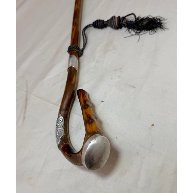 Antique 19th Century Handmade Tooled Sterling Silver Wood Walking Stick Cane For Sale - Image 12 of 13