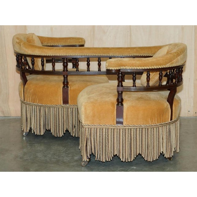 Victorian Tete a Tete Conversation Sofa with Ebonised Frame For Sale - Image 11 of 18