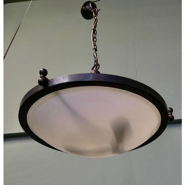 Art Deco Opalescent Glass Up Pendant Light, 1930 For Sale - Image 3 of 8