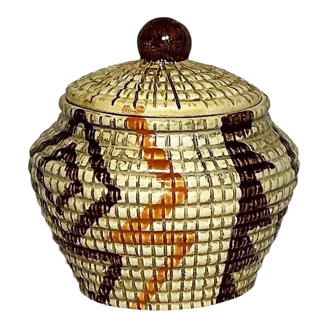 Vintage Mid-Century Ceramic Lidded Jar Native American Southwestern Inspired For Sale