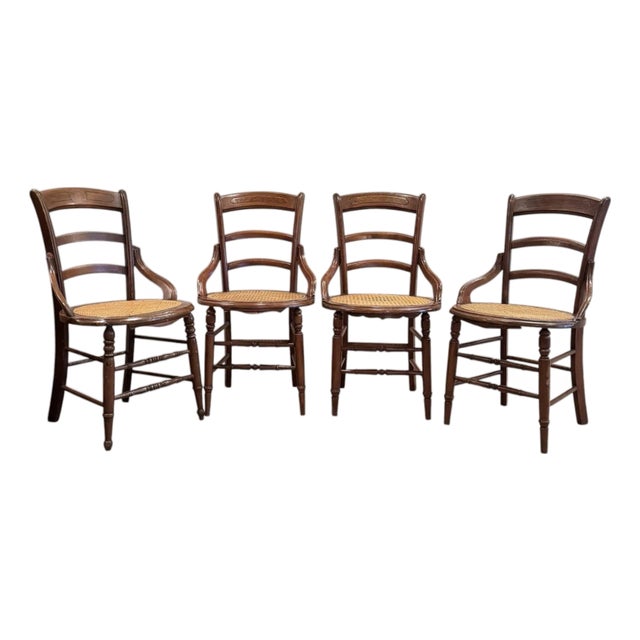 Last Call! Vintage Victorian Style Mahogany and Cane Side Chairs - Set of 4 For Sale
