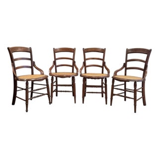 Vintage Victorian Style Mahogany and Cane Side Chairs - Set of 4 For Sale