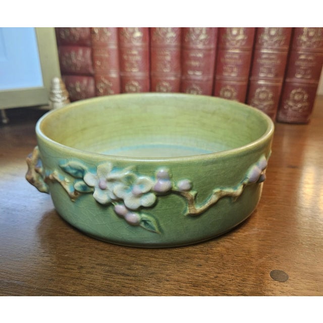 1940s Roseville "Apple Blossom" Green Bowl For Sale In Charlotte - Image 6 of 12