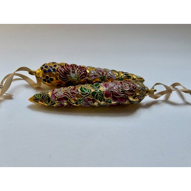 Pair of Gold Cloisonné & Crystal Ornaments For Sale - Image 9 of 17