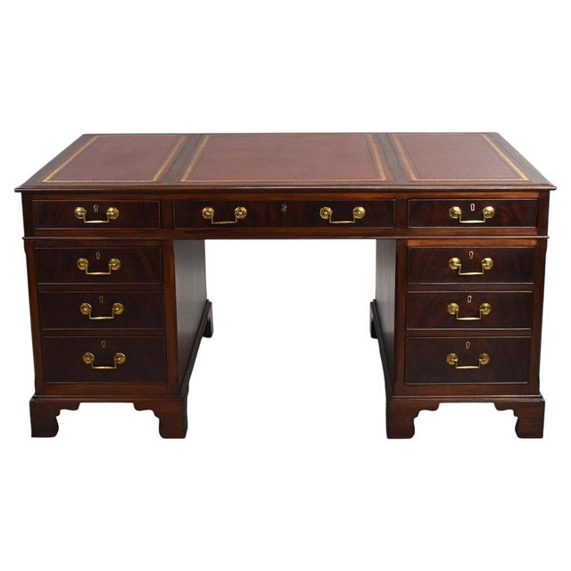Edwardian Mahogany Pedestal Desk, 1900s For Sale - Image 10 of 10