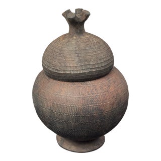 Mid-20th Century Lobi Burkina Faso Hand-Built Terracotta Lidded Vessel For Sale
