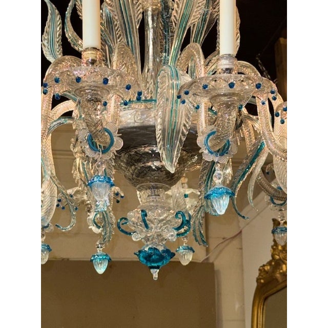 Early 20th Century Antique Italian Venetian Chandelier With Blue Accents For Sale - Image 5 of 5