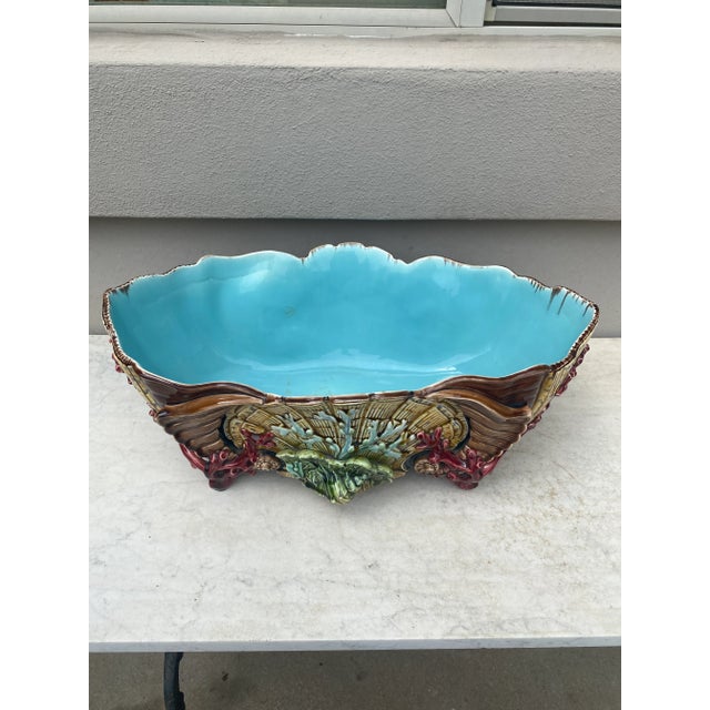 Brown 19th Century Large Majolica Shell & Coral Jardiniere Sarreguemines For Sale - Image 8 of 11