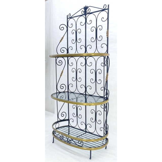 Wrought Iron & Brass 38” Wide Rounded Shelved Bakers Rack MINT For Sale - Image 14 of 14