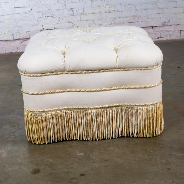Late 20th Century Late 20th Century Traditional Large Ottoman Ecru Upholstered Pillow Top With Bullion Fringe For Sale - Image 5 of 18