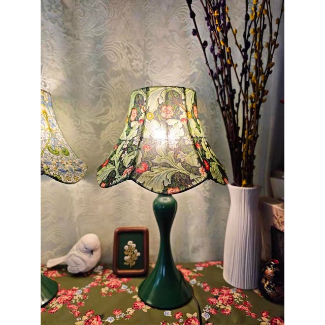 Retro Floral Fabric & Dark Green Ceramic Lamp For Sale - Image 6 of 6