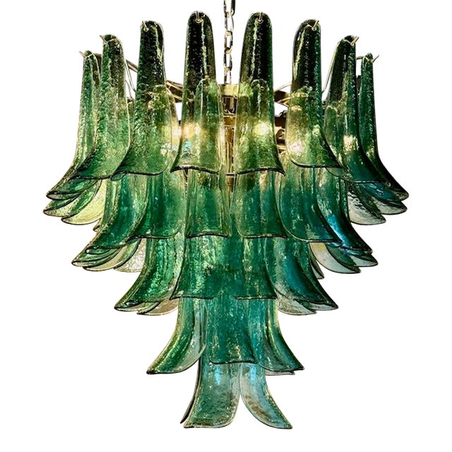 Murano "Saddle" Glass Waterfall Chandelier in Green. For Sale