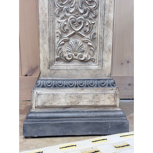 Eggshell Carved Decorative Pedestal Column With Stone Finish For Sale - Image 8 of 8