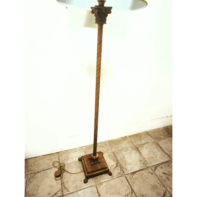Brown Floor Lamp with Brass Capitals and Fabric Lampshade, 1980s For Sale - Image 8 of 18
