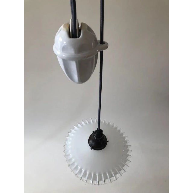 Porcelain and Handmade Glass Counterweight Pendant Lamp, 1900s For Sale - Image 5 of 18
