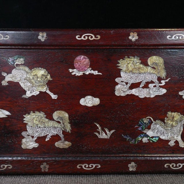 Zitan Wood Box Inlaid With Mother-of-Pearl Lion Motif For Sale - Image 9 of 9