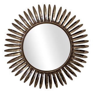 Round Metal Sunburst Wall Mirror, Italy, 1950s For Sale