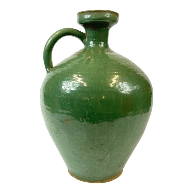 19th Century Chinese Tall Green Ceramic Jug For Sale