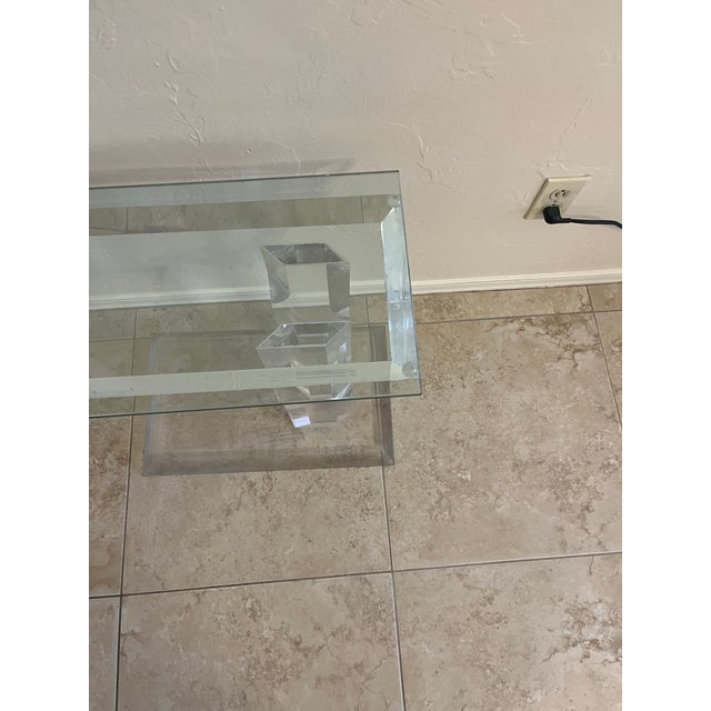 1980s Mid Century Modern Lucite Glass Side Table Style of Karl Springer For Sale - Image 11 of 12