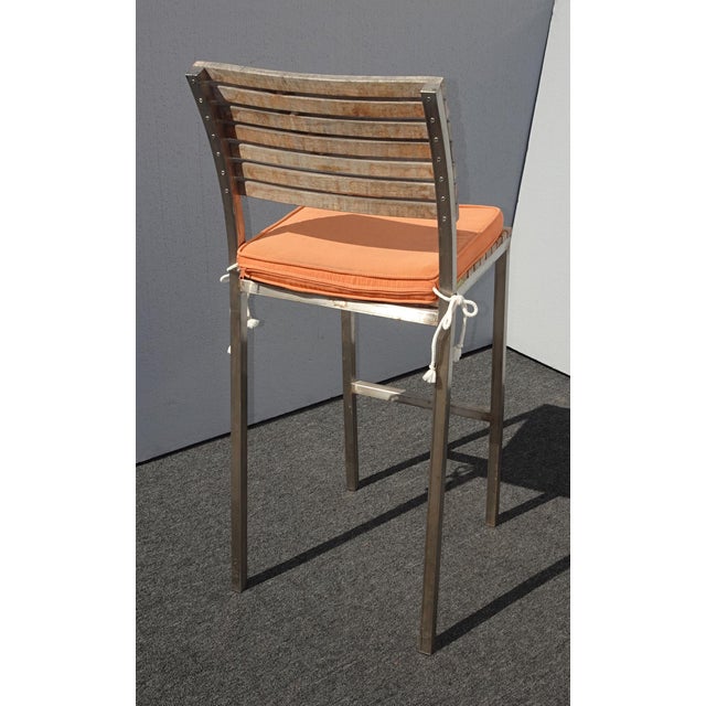 Wood Set of Four Vintage Westminster Teak & Stainless Steel Vogue Bar Stools For Sale - Image 7 of 13