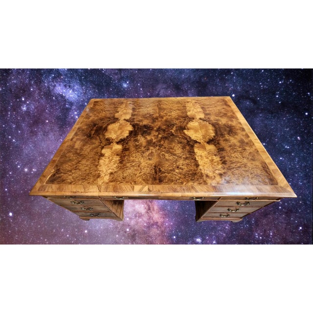 Early 20th Century Spectacular Burled Walnut Partners Desk B & O Railroad For Sale - Image 12 of 18
