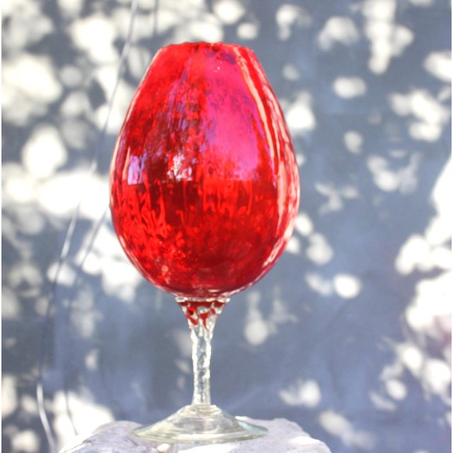 Mid-Century Modern Mid-Century Modern Ruby Red Art Glass Pedestal Vase with Twisted Stem, 1960s For Sale - Image 3 of 9
