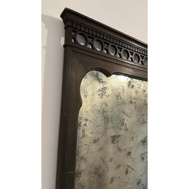 Traditional Vintage Antiqued Mirror in Dark Walnut Frame With Moorish Arch Detail For Sale - Image 3 of 12