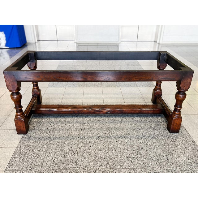 Brown 19th Century English Oak Trestle Farm Table For Sale - Image 8 of 17