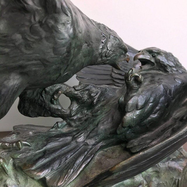 Louis Riché, Art Deco Eagle Fight, 1800s, Bronze Sculpture For Sale - Image 9 of 9