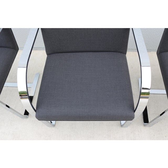 Ludwig Mies Van Der Rohe Brno Flat Bar Chairs in Gray Wool by Gordon - Set of 4 For Sale - Image 15 of 18