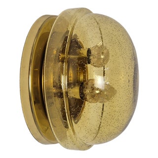 Mid-Century Brass and Glass Flush Mount from Lampukas, Finland, 1960s For Sale