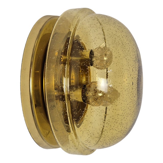 Mid-Century Brass and Glass Flush Mount from Lampukas, Finland, 1960s For Sale