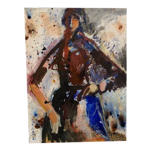 Woman in Thought Painting on Paper by Phil Saxon
