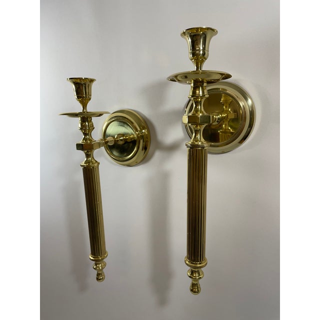 1980s Vintage Brass Neoclassical Style Candle Wall Sconces - A Pair For Sale - Image 5 of 18