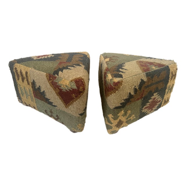 Vintage Pair of Triangle Kilim Foot Stools For Sale