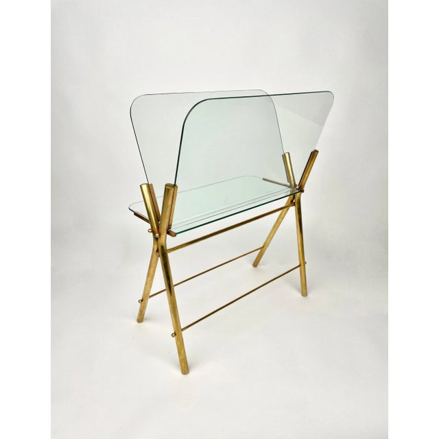 Brass & Glass Magazine Rack, Italy, 1950s For Sale - Image 9 of 14