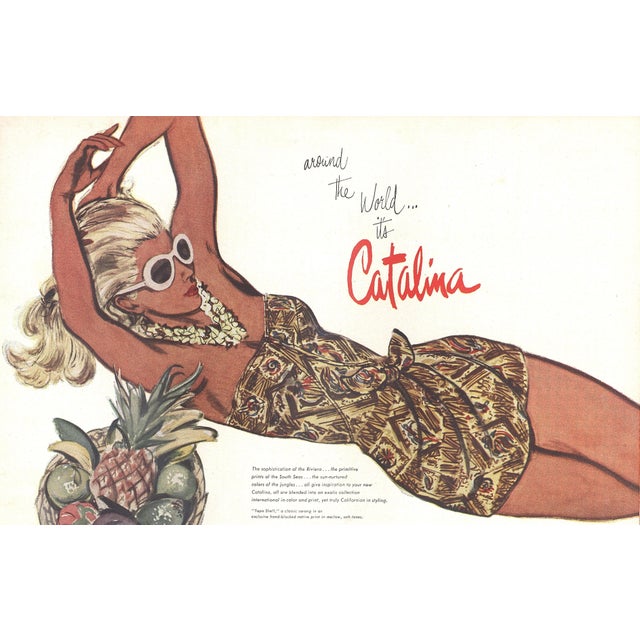 1957 Orignal Vintage Mid-Century French Summer Beach Fashion Print For Sale - Image 4 of 4