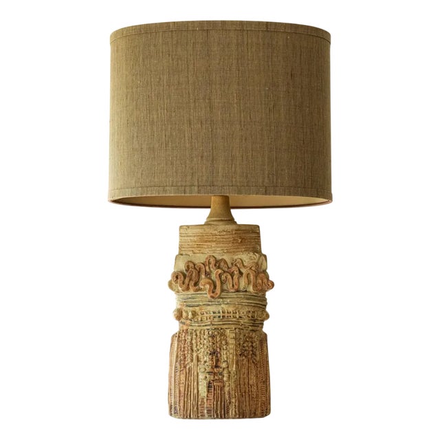 Ceramic Table Lamp attributed to B. Rooke with Lampshade attributed to R. Houben, 1970s For Sale