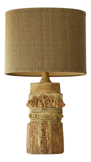 Ceramic Table Lamp attributed to B. Rooke with Lampshade attributed to R. Houben, 1970s