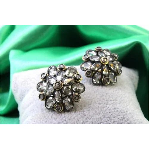 Round Gold and Silver Earrings with Zirconias and Diamond Chips, Set of 2 For Sale - Image 9 of 11