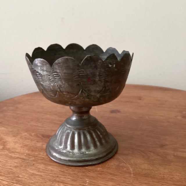 Original Art Antique Middle Eastern Handmade Engraved Footed Bowl , Silver on Cooper with Original Patina. Items Are Pre-...