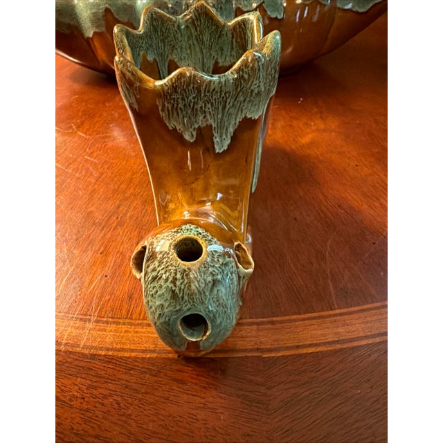 Brown 1950s Van Briggle Pottery Flower Frog With Console Bowl Drip Brown Green Glaze-Signed For Sale - Image 8 of 16