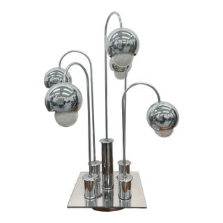 Vintage Mid-Century Modern Chrome Five-Light Table Lamp After Robert Sonneman For Sale