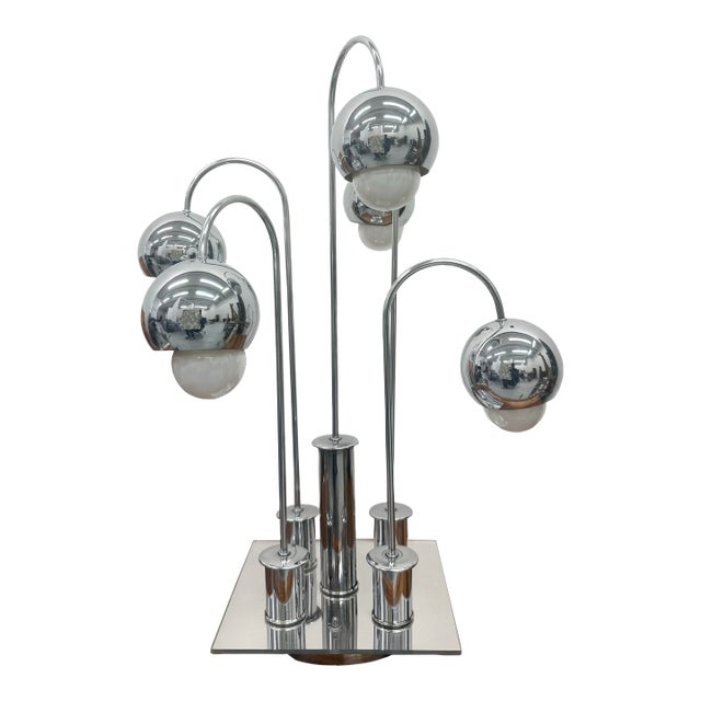 Vintage Mid-Century Modern Chrome Five-Light Table Lamp After Robert Sonneman For Sale