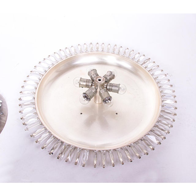 Large French Art Deco Crystal Sunburst Flush Mount Chandelier, 1940s For Sale - Image 9 of 11