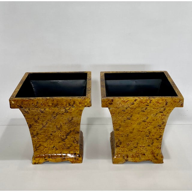 1980’s Pair Faux Tortoise Shell Planters/Cache Pots For Sale - Image 4 of 16